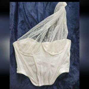 Fashion Nova White Sheer Polka Dot Corset